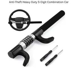 Autobizarre Anti-Theft Heavy Duty Car Security Adjustable Car Steering Wheel Lock with Seat Belt Lock Universal for All Cars (Orange Black)