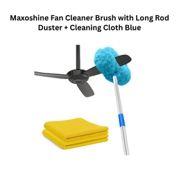 Maxoshine Fan Cleaner Brush with Long Rod Duster + Cleaning Cloth Blue