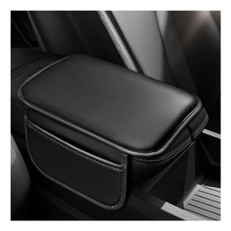 Car Center Console Armrest Pad with Quilted Black Finish, 5-in-1 Storage Including Cup Holders, Tissue Box, and Phone Slot - Console Black