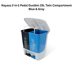 Nayasa 2-in-1 Pedal Dustbin 25L Twin Compartment Blue & Grey