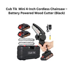 Cub Tik Mini 4-Inch Cordless Chainsaw – Battery Powered Wood Cutter (Black)