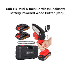 Cub Tik Mini 4-Inch Cordless Chainsaw – Battery Powered Wood Cutter (Red)