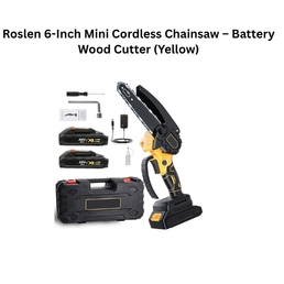 Roslen 6-Inch Mini Cordless Chainsaw – Battery Wood Cutter (Yellow)