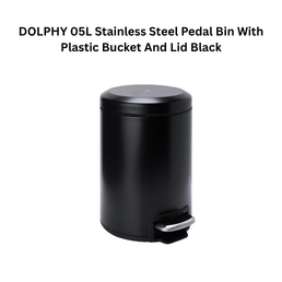 Dolphy 05L Stainless Steel Pedal Bin With Plastic Bucket And Lid Black