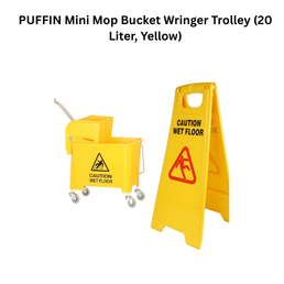 PUFFIN Mini Mop Bucket Wringer Trolley (20 Liter, Yellow)