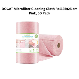DOCAT Microfiber Cleaning Cloth Roll 25x25 cm Pink, 50 Pack