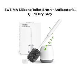 EWEIMA Silicone Toilet Brush - Antibacterial Quick Dry, Long Handle, Wall/Floor Mounted, Grey