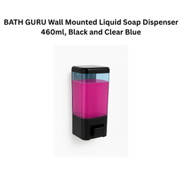 BATH GURU Wall Mounted Liquid Soap Dispenser 460ml, Black and Clear Blue
