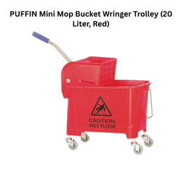 PUFFIN Mini Mop Bucket Wringer Trolley (20 Liter, Red)