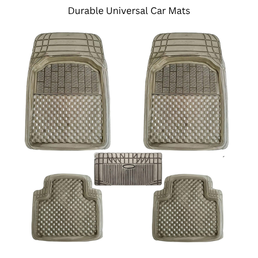 KINGSWAY Accessories Durable Universal Car Mats - Premium 5 Piece PVC Car Floor Mats, Tray Shape, Waterproof, Anti Slip Mat, All Weather Protection, Easy to Clean & Long Lasting Car Foot Mats, Beige