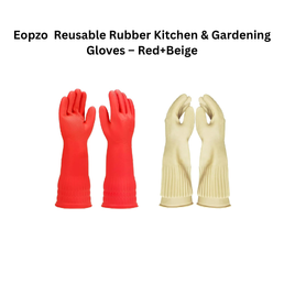 Eopzo Reusable Rubber Kitchen & Gardening Gloves – Red + Beige