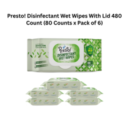 Presto! Disinfectant Wet Wipes With Lid 480 Count (80 Counts x Pack of 6)