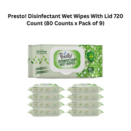 Presto! Disinfectant Wet Wipes With Lid 720 Count (80 Counts x Pack of 9)