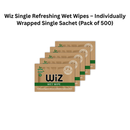 Wiz Single Refreshing Wet Wipes – Individually Wrapped Single Sachet (Pack of 500)
