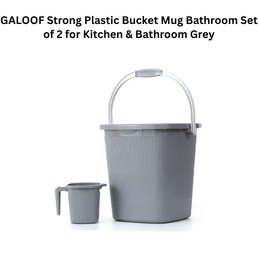 GALOOF Strong Plastic Bucket Mug Bathroom Set of 2 for Kitchen & Bathroom Grey
